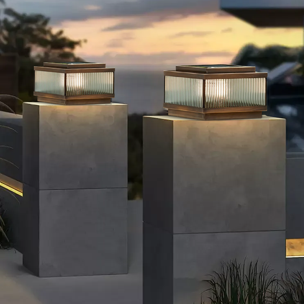 Lámpara de jardín solar moderna - Jardín rectangular de metal marrón resistente al clima - Flindria