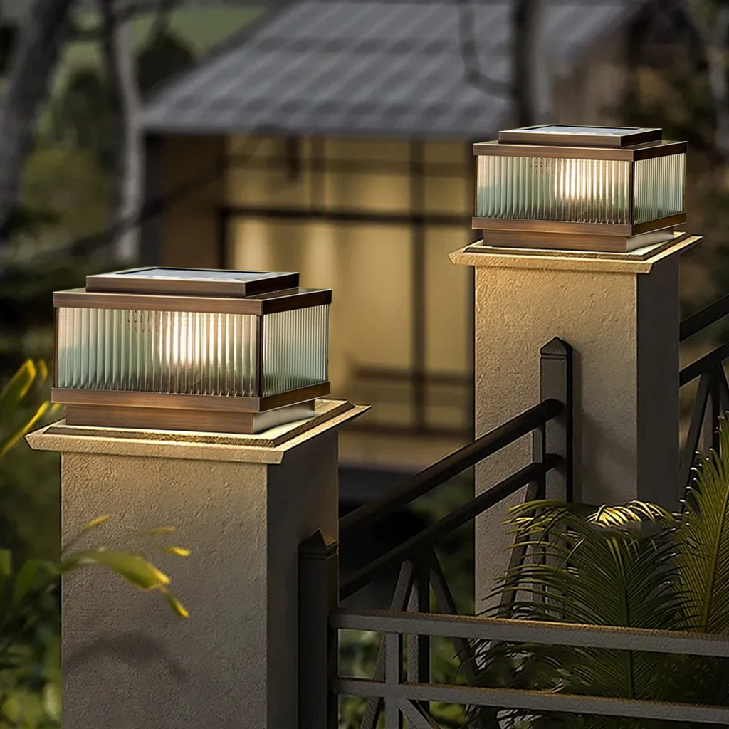 Lámpara de jardín solar moderna - Jardín rectangular de metal marrón resistente al clima - Flindria