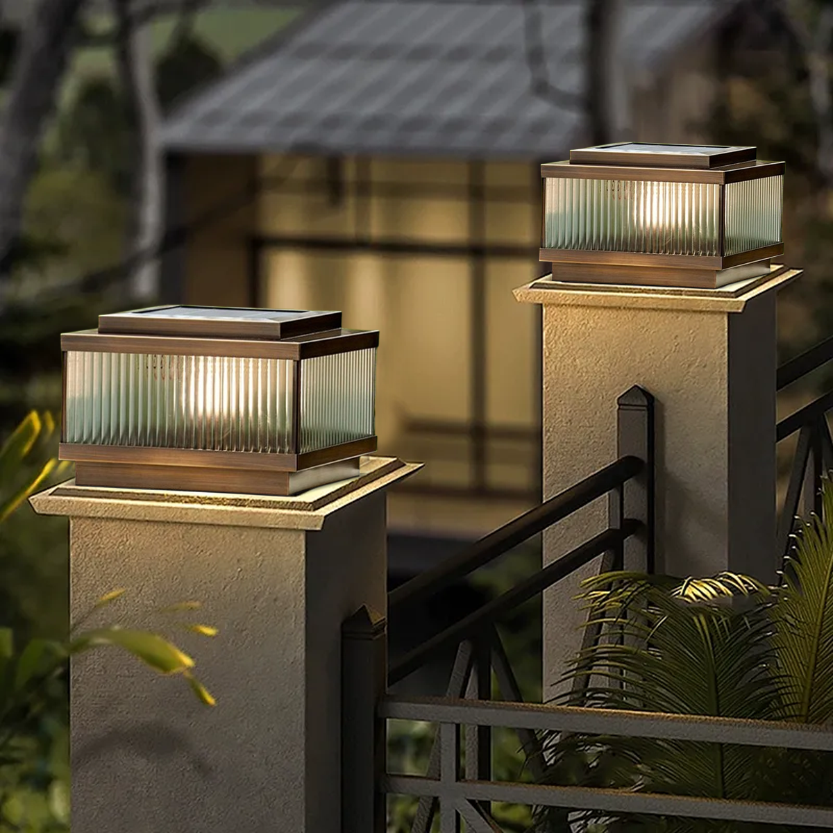Lámpara de jardín solar moderna - Jardín rectangular de metal marrón resistente al clima - Flindria