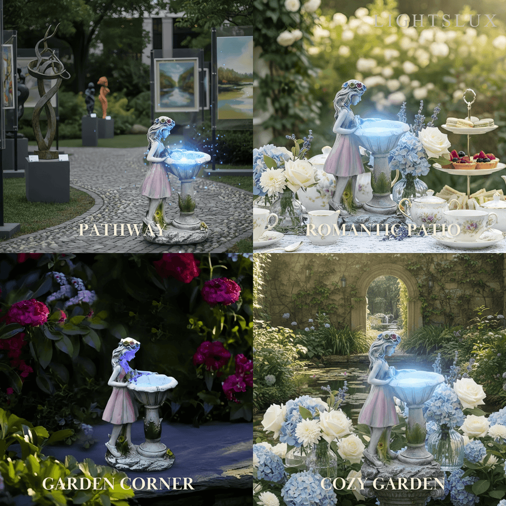 Art Deco Fairy Girl Outdoor Floor Lamp - Pink Resin Light for Courtyard - Flindria