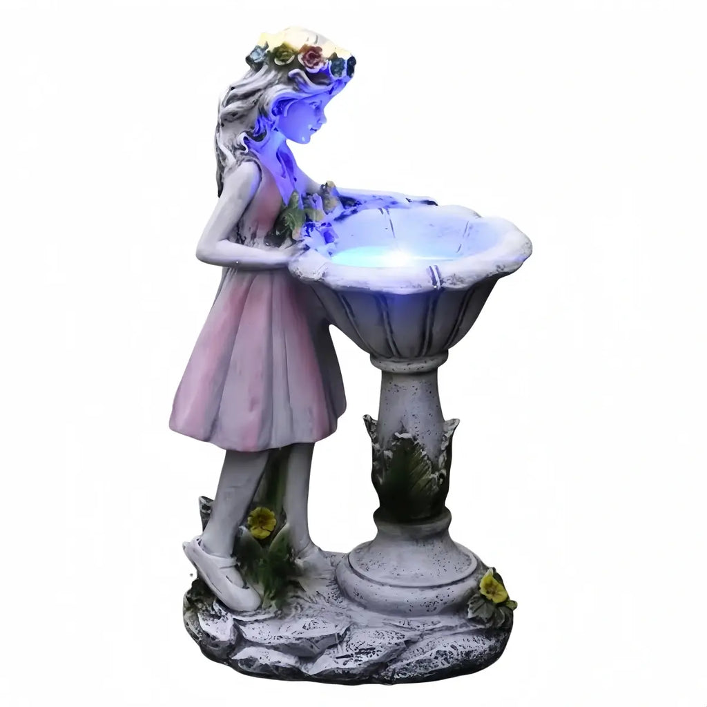 Art Deco Fairy Girl Outdoor Floor Lamp - Pink Resin Light for Courtyard - Flindria