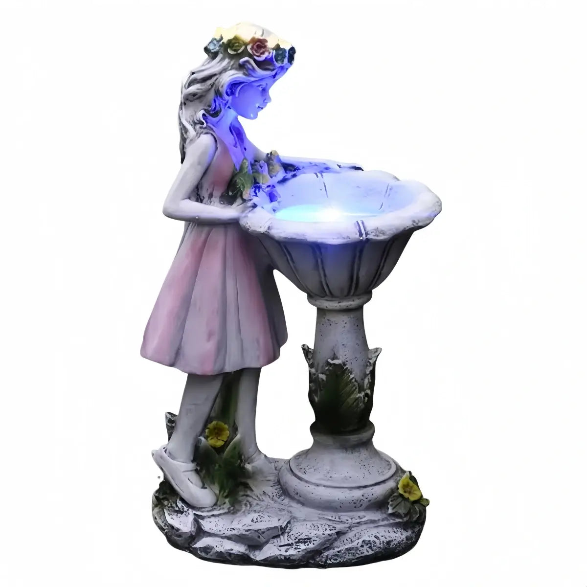Art Deco Fairy Girl Outdoor Floor Lamp - Pink Resin Light for Courtyard - Flindria
