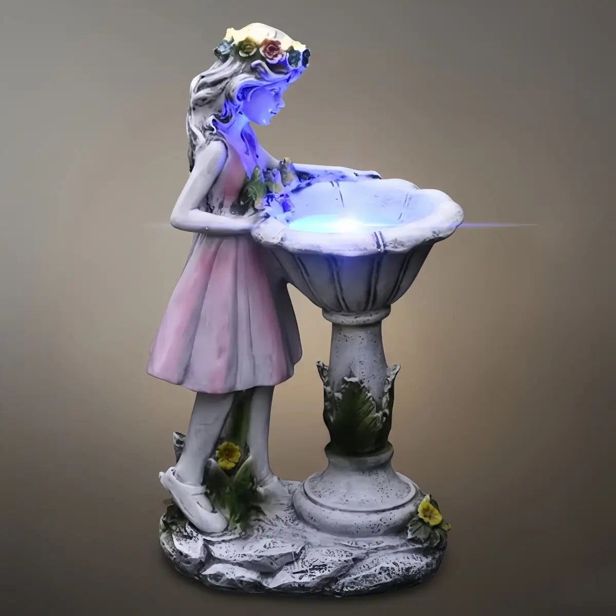 Art Deco Fairy Girl Outdoor Floor Lamp - Pink Resin Light for Courtyard - Flindria