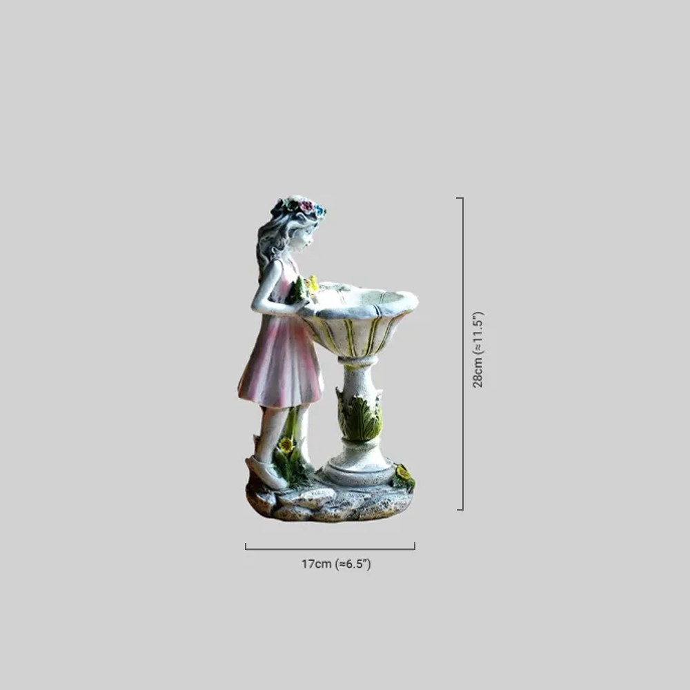 Art Deco Fairy Girl Outdoor Floor Lamp - Pink Resin Light for Courtyard - Flindria