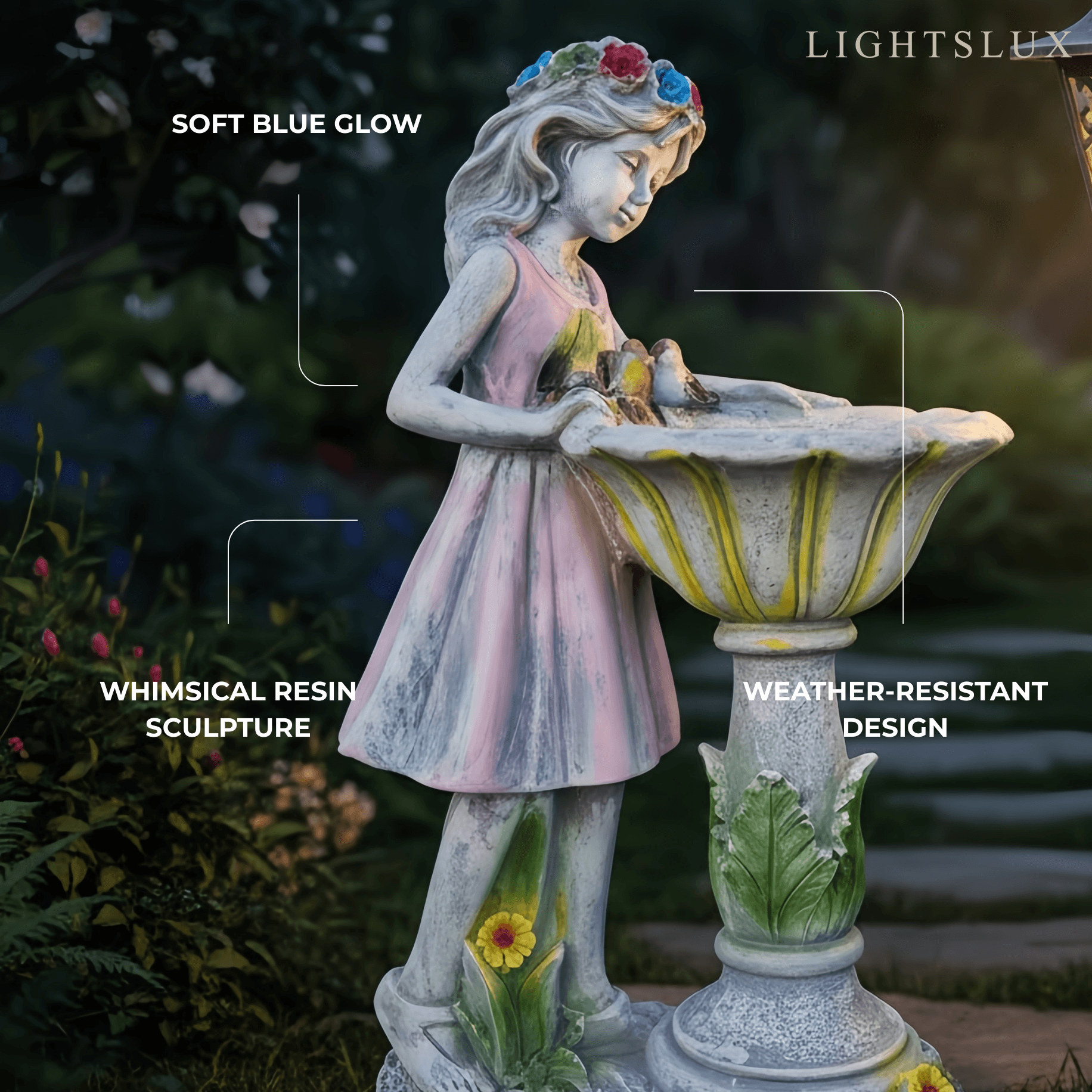 Art Deco Fairy Girl Outdoor Floor Lamp - Pink Resin Light for Courtyard - Flindria