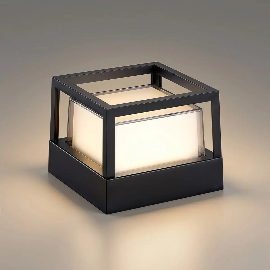 Moderní kovová venkovní lampa – černý design krychle a válce - Flindria
