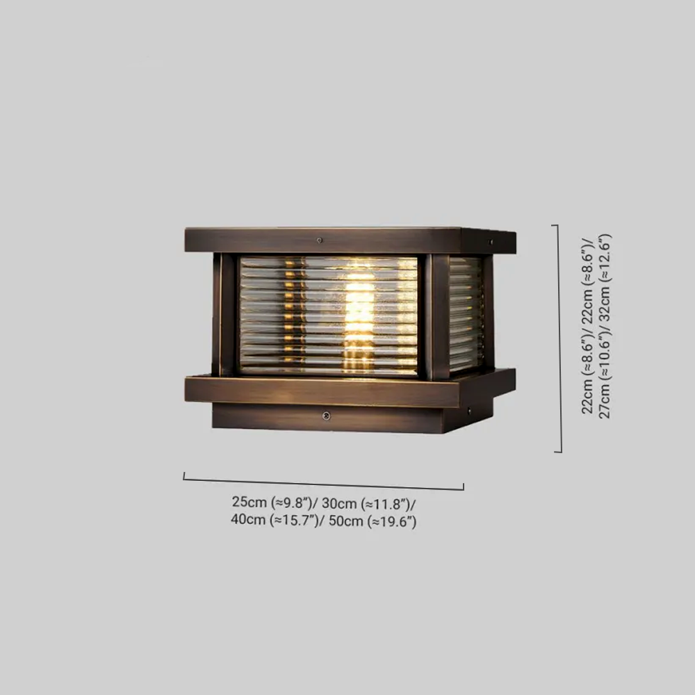 Luz de pilar cuadrada moderna - metal/vidrio negro/latón/bronce para jardín - Flindria