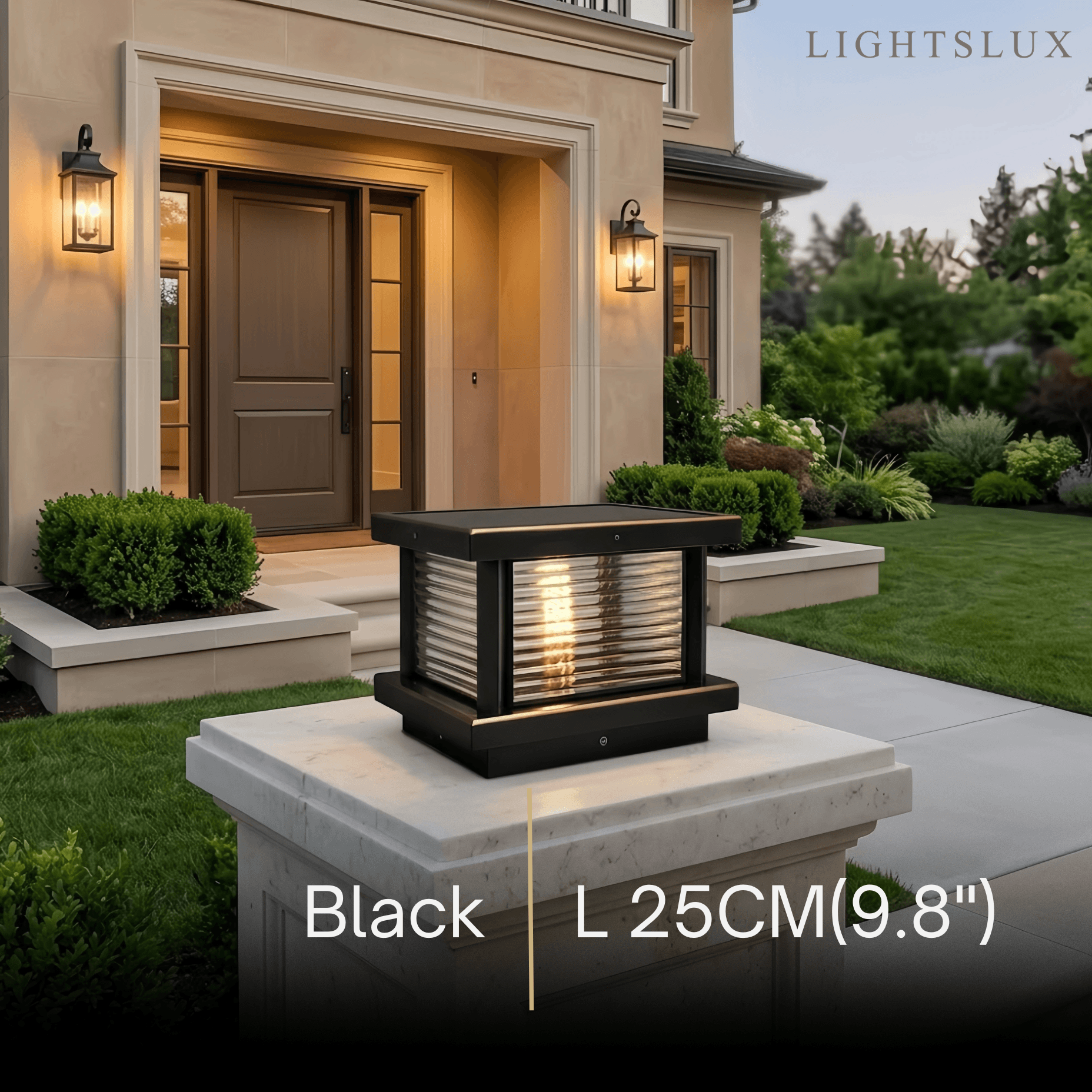 Luz de pilar cuadrada moderna - metal/vidrio negro/latón/bronce para jardín - Flindria