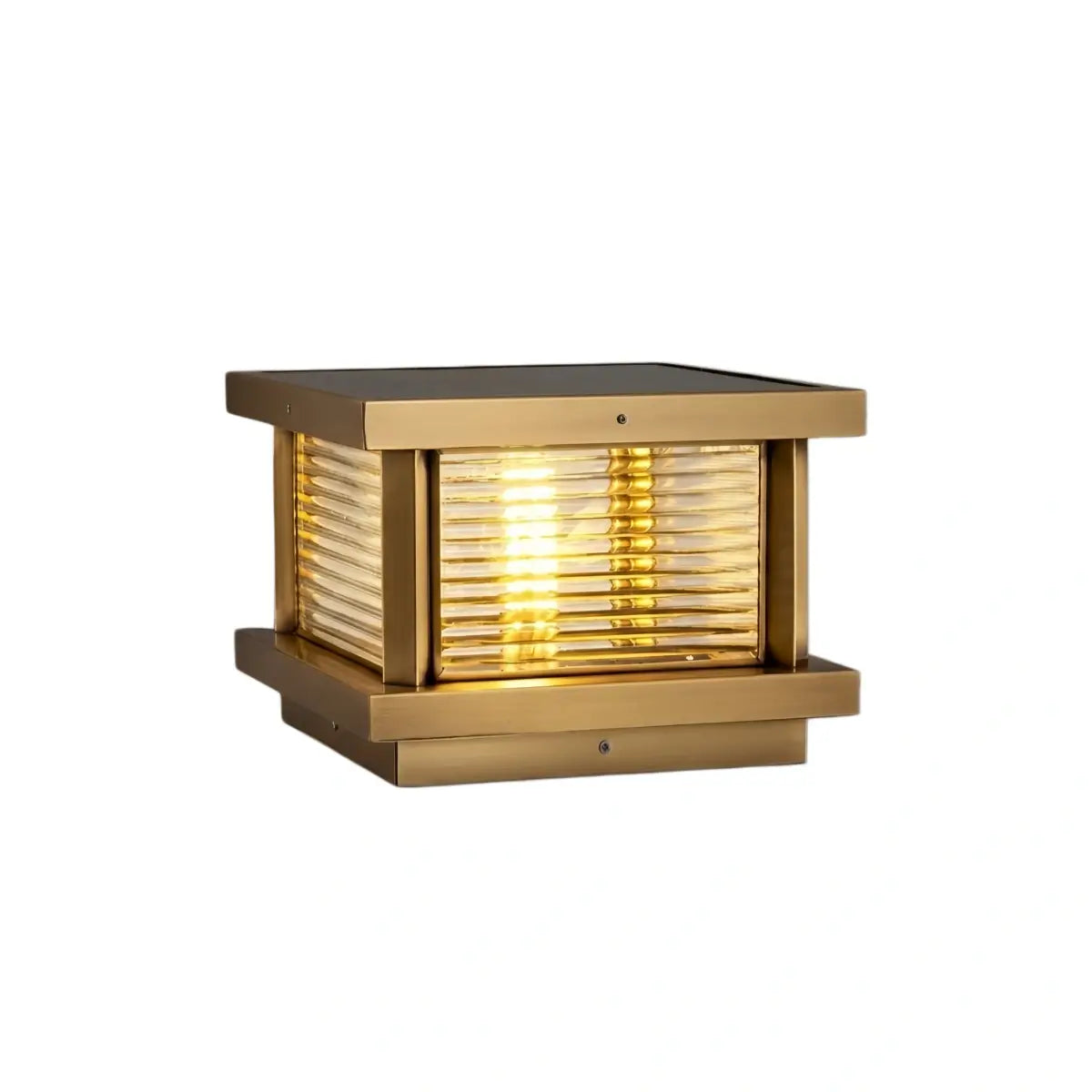 Luz de pilar cuadrada moderna - metal/vidrio negro/latón/bronce para jardín - Flindria