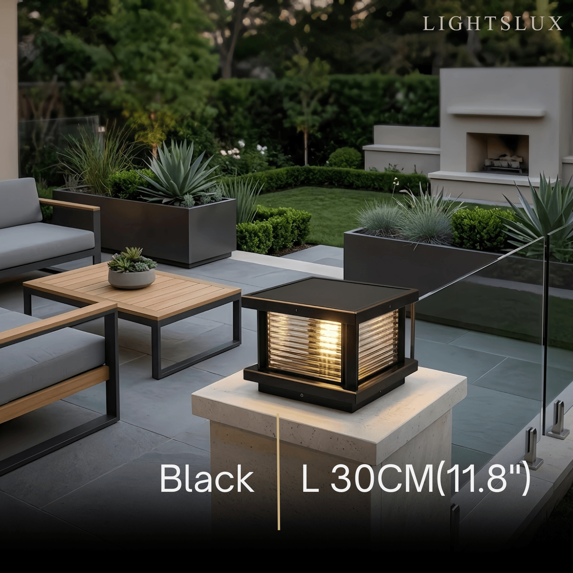 Luz de pilar cuadrada moderna - metal/vidrio negro/latón/bronce para jardín - Flindria
