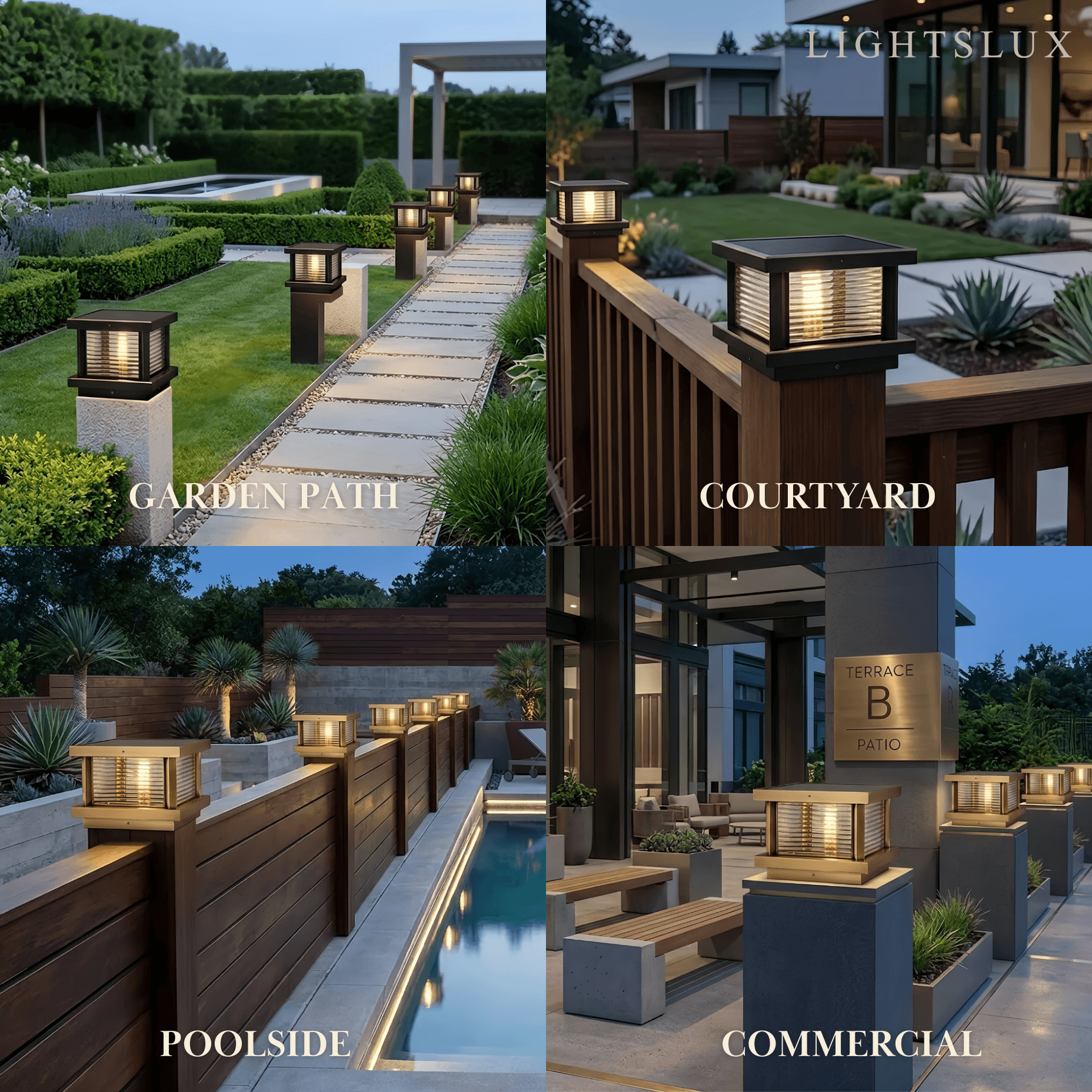 Luz de pilar cuadrada moderna - metal/vidrio negro/latón/bronce para jardín - Flindria