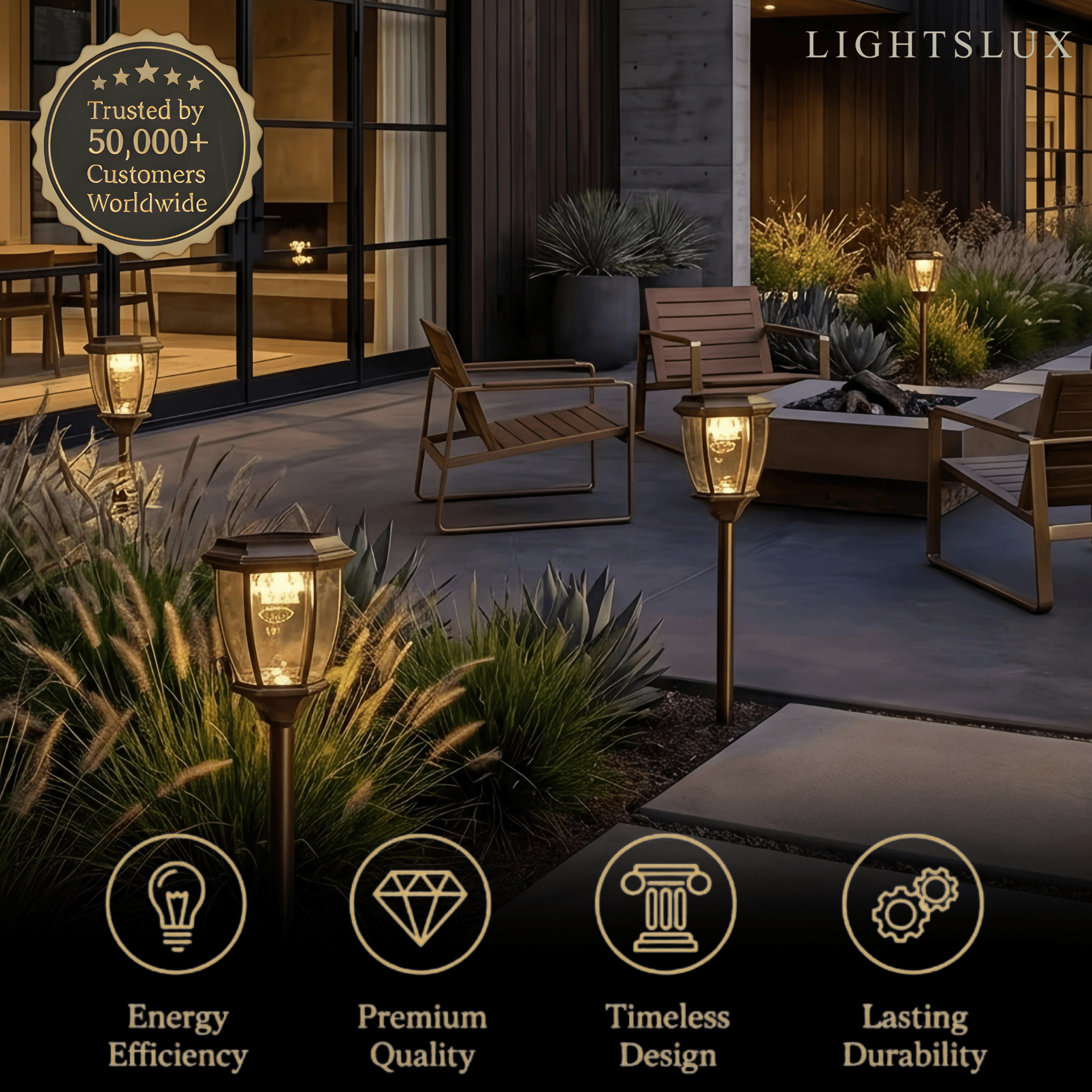 Luces de sendero industriales para exterior - Diseño irregular de metal negro para jardín - Flindria