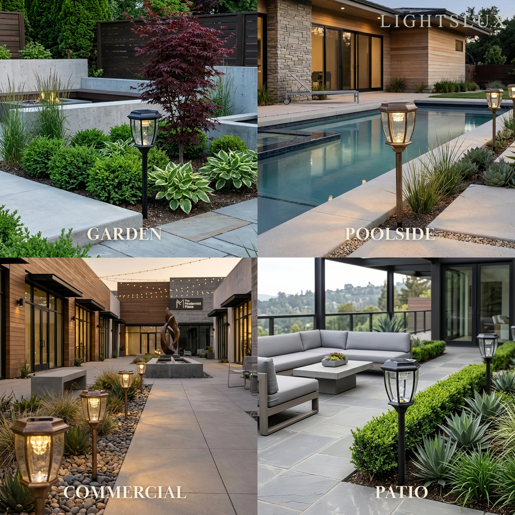 Luces de sendero industriales para exterior - Diseño irregular de metal negro para jardín - Flindria