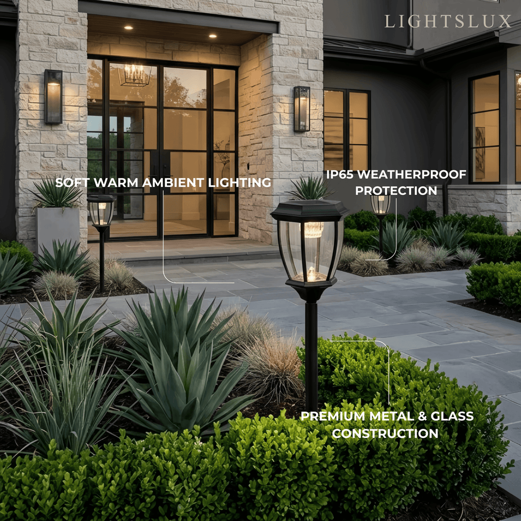 Luces de sendero industriales para exterior - Diseño irregular de metal negro para jardín - Flindria