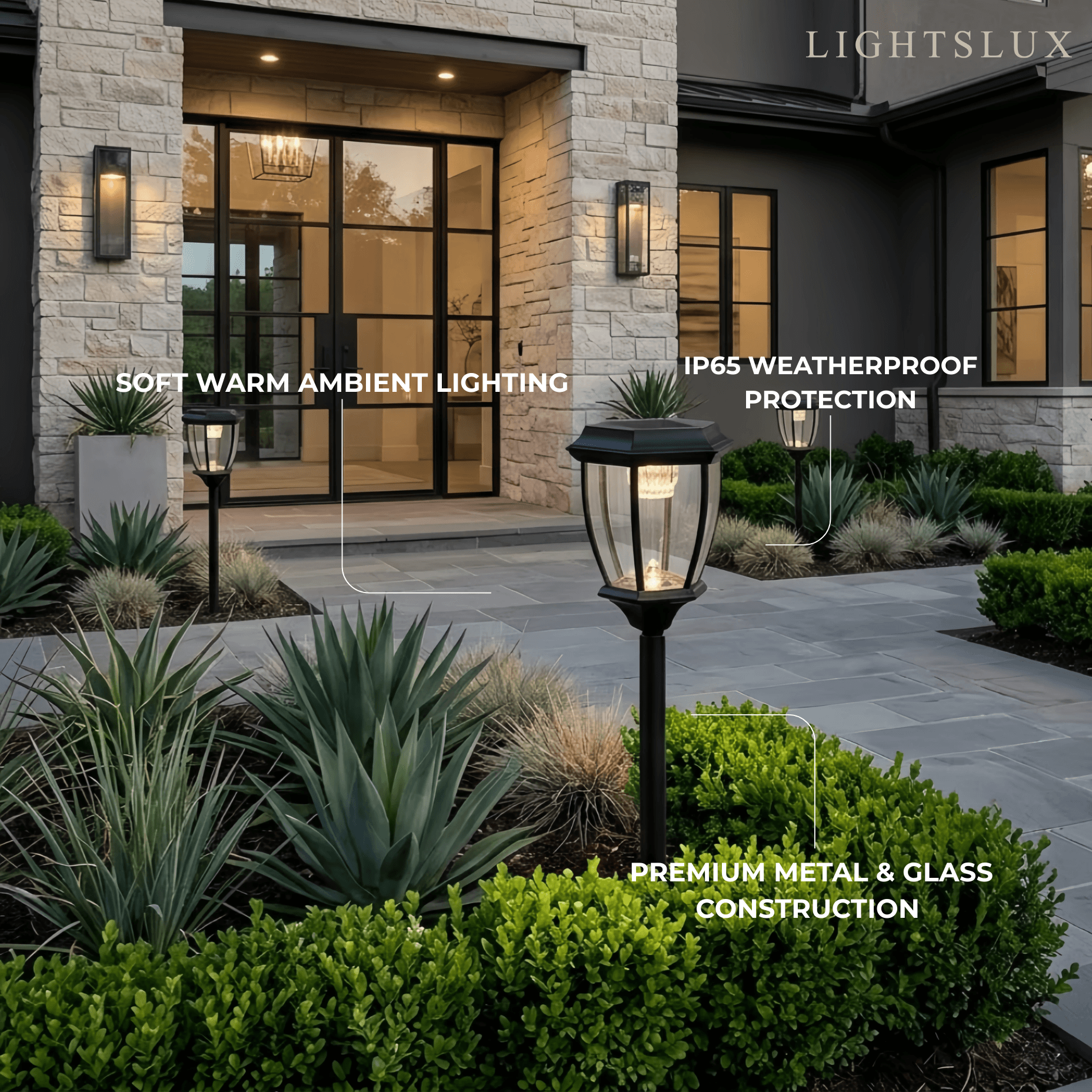 Luces de sendero industriales para exterior - Diseño irregular de metal negro para jardín - Flindria