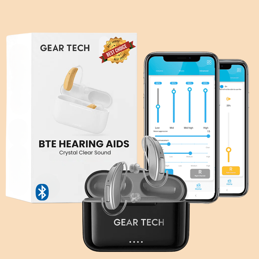Vero genopladeligt Bluetooth-høreapparat bag øret — integreret støjreduktion, digital lydbehandling