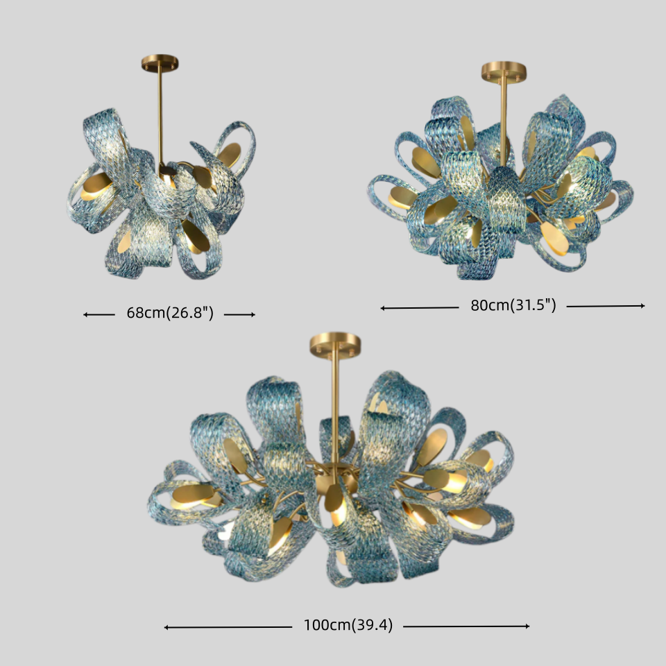 Art Deco Peacock Chandelier – Blue Feather Art Glass Contemporary for Dining Room Bedroom - Flindria