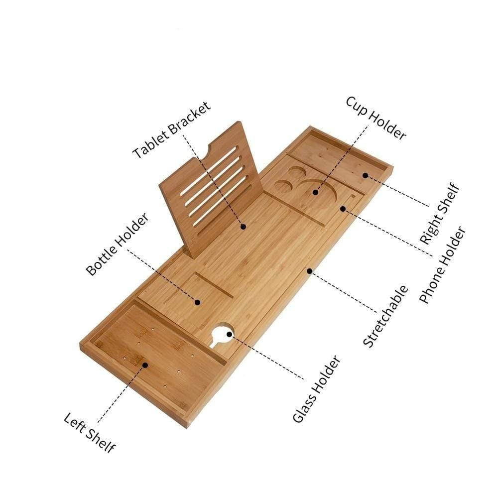 Adjustable Bamboo Bathtub Tray — Book, Tablet & Wine Holder