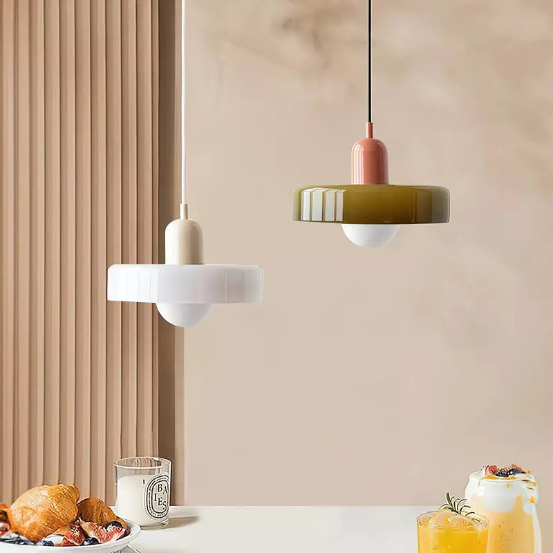 Liora Bauhaus Colored Glass Pendant Light - Adjustable Height Suspension
