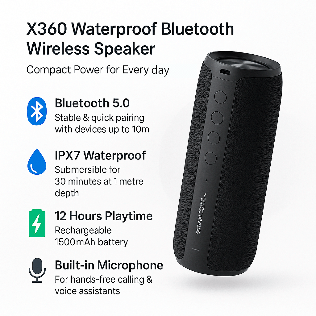 防水x360 Bluetoothワイヤレススピーカー - コンパクト設計