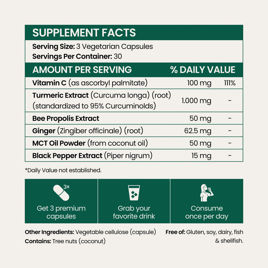 Cápsulas de suplemento de curcumina — 1000 mg, 95% de curcuminoides ativos
