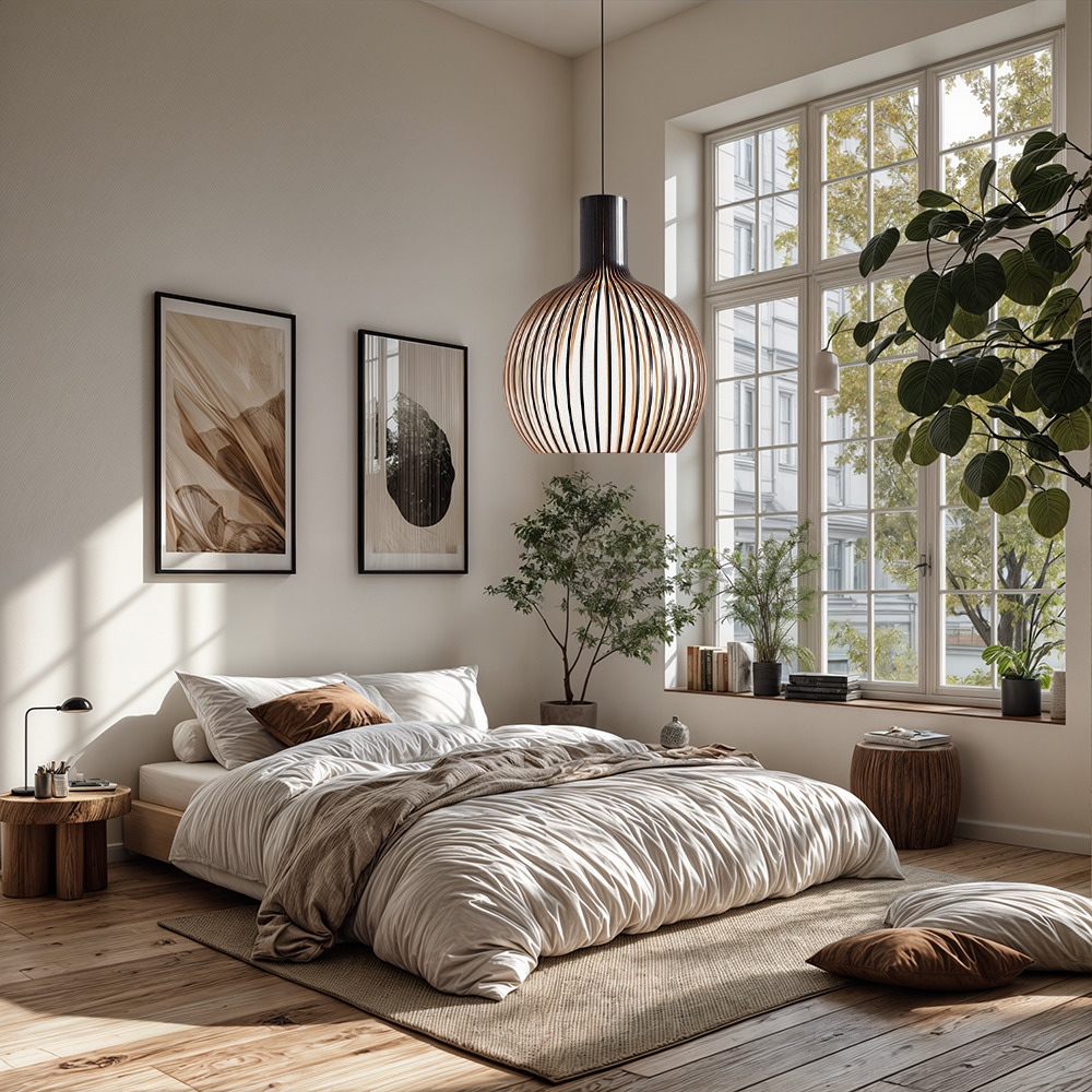Nordische houten hanglamp met kooidesign — rustieke kroonluchter