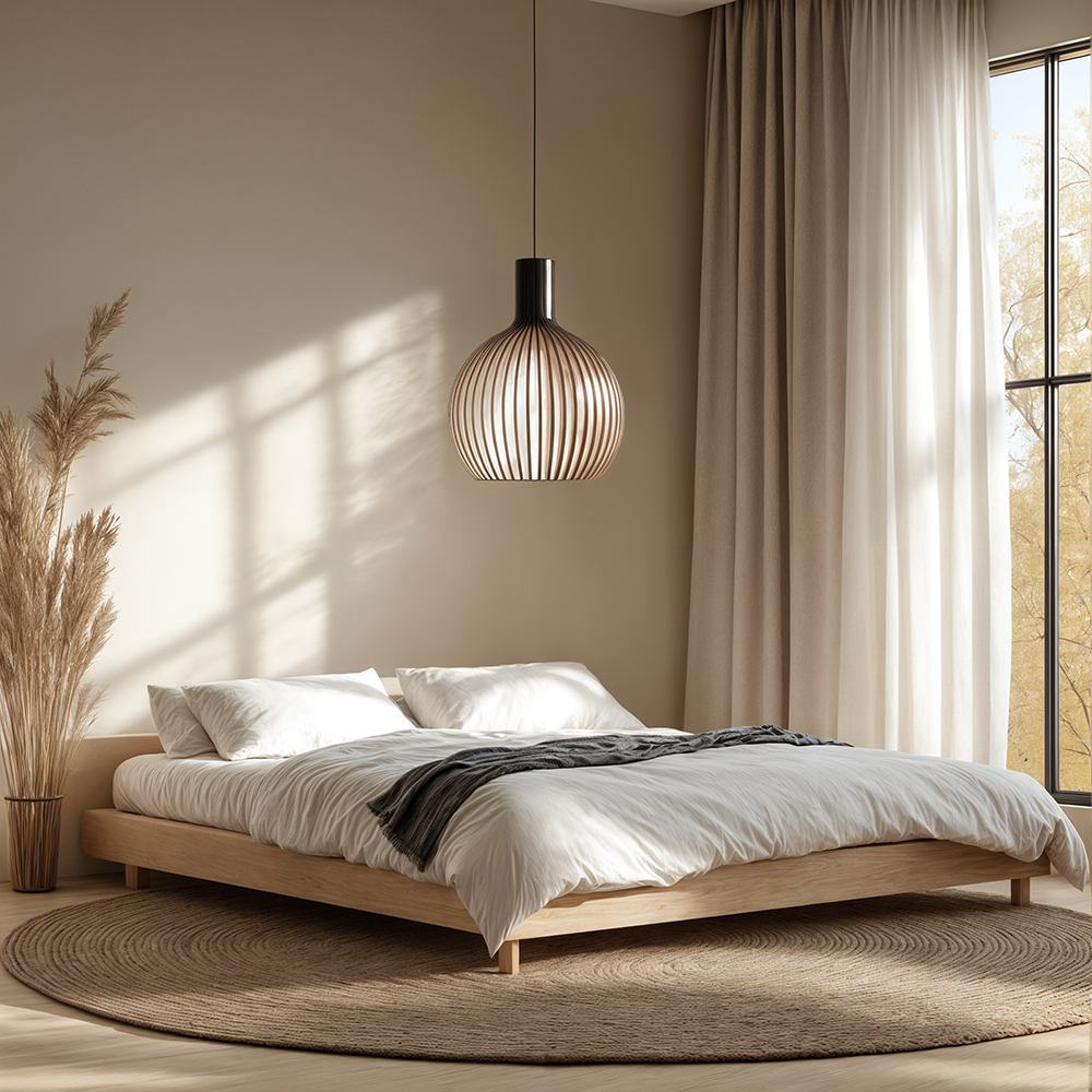 Nordische houten hanglamp met kooidesign — rustieke kroonluchter