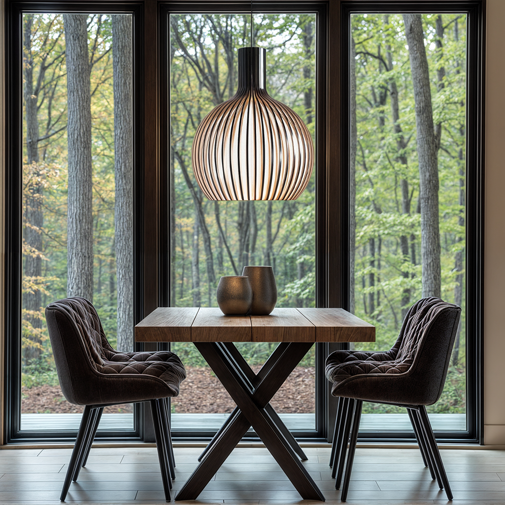 Nordische houten hanglamp met kooidesign — rustieke kroonluchter