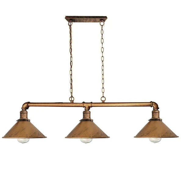 Plafonieră industrială din metal negru, 3 dulii E27, stil vintage, design cu țevi la vedere