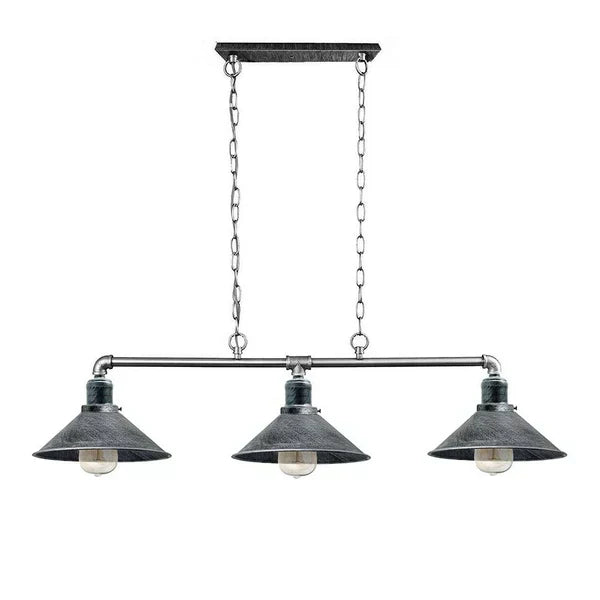 Plafonieră industrială din metal negru, 3 dulii E27, stil vintage, design cu țevi la vedere