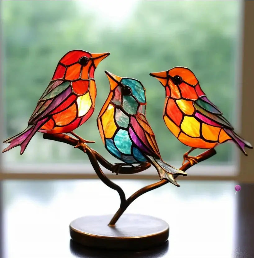 Stained Glass Window Bird Decoration – Colorful Suncatcher & Ornament | Filindra