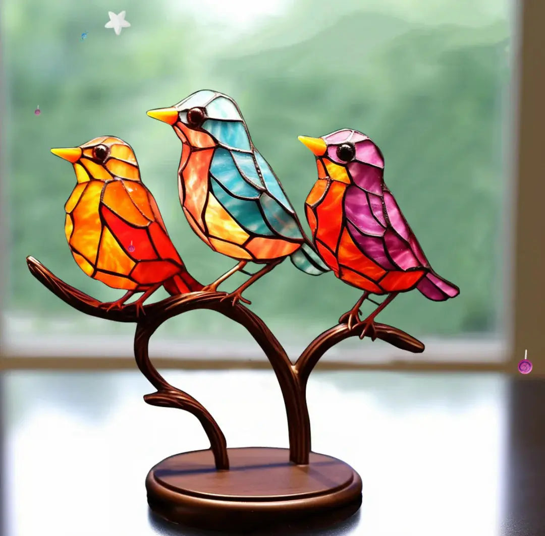 Stained Glass Window Bird Decoration – Colorful Suncatcher & Ornament | Filindra