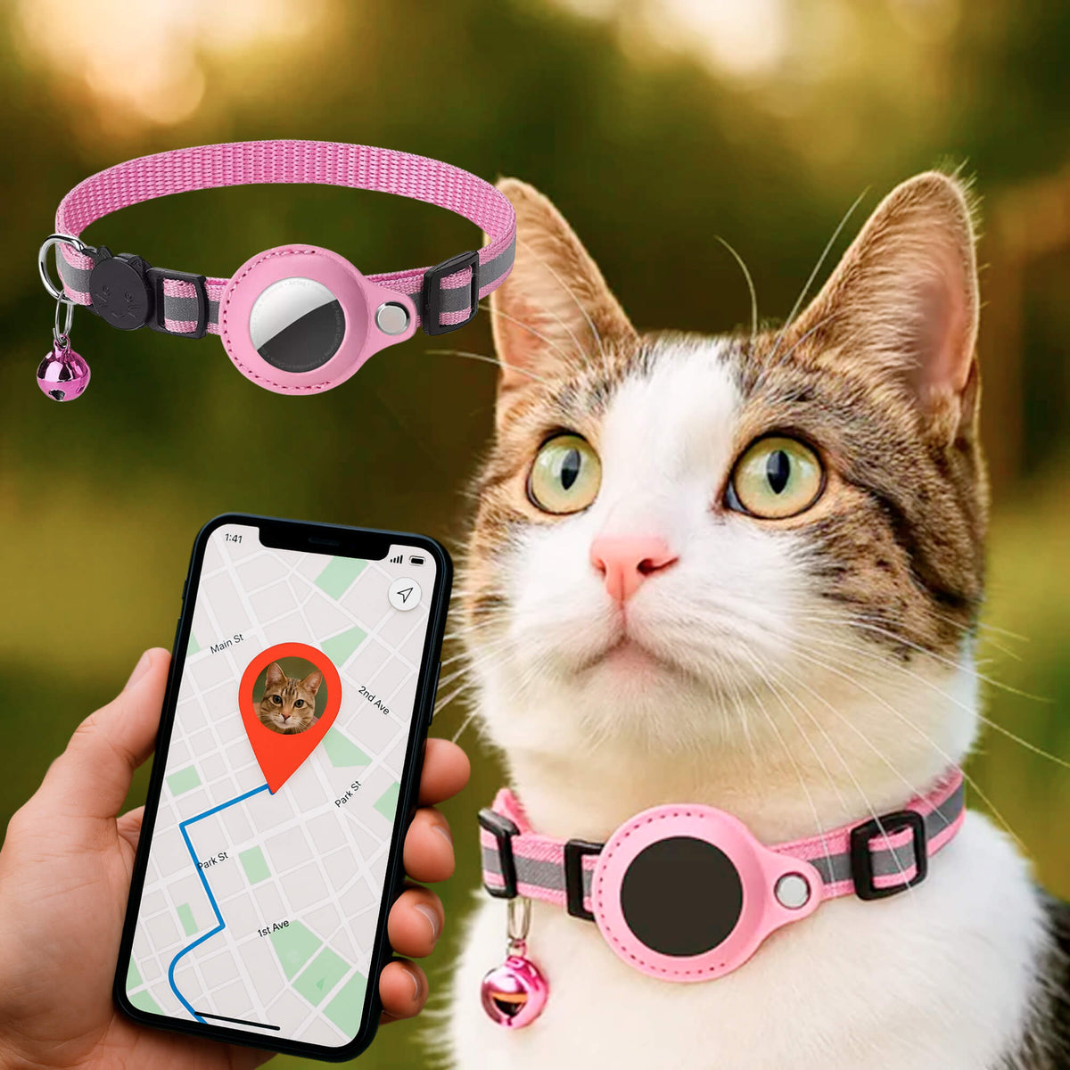 Reflective Quick-Release Cat GPS Collar — Durable Construction, Secure Fastening