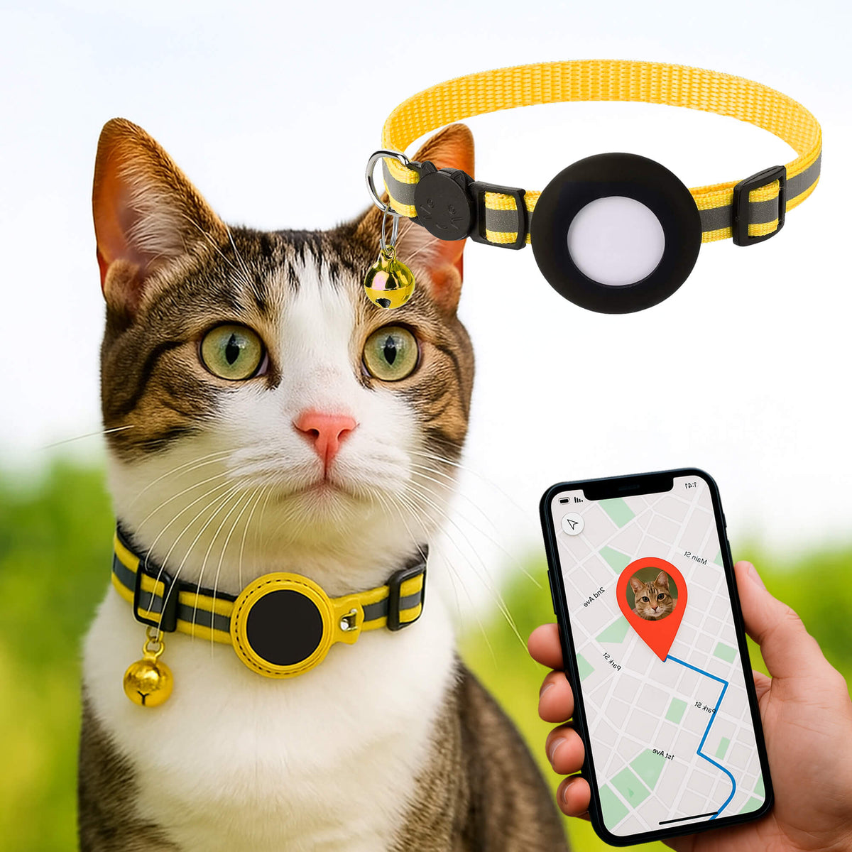 Reflective Quick-Release Cat GPS Collar — Durable Construction, Secure Fastening