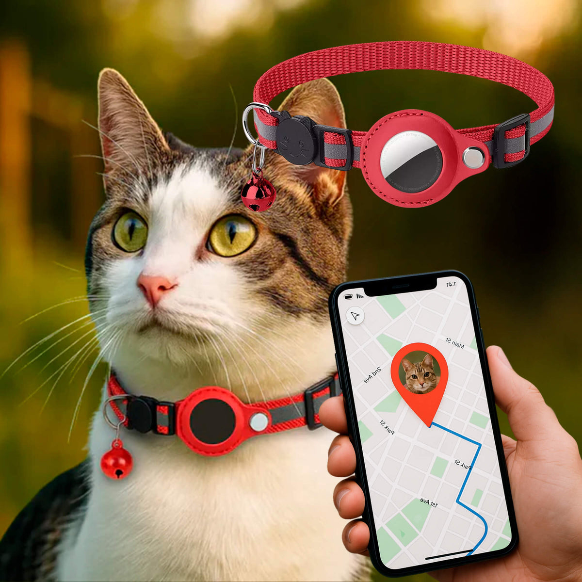 Reflective Quick-Release Cat GPS Collar — Durable Construction, Secure Fastening