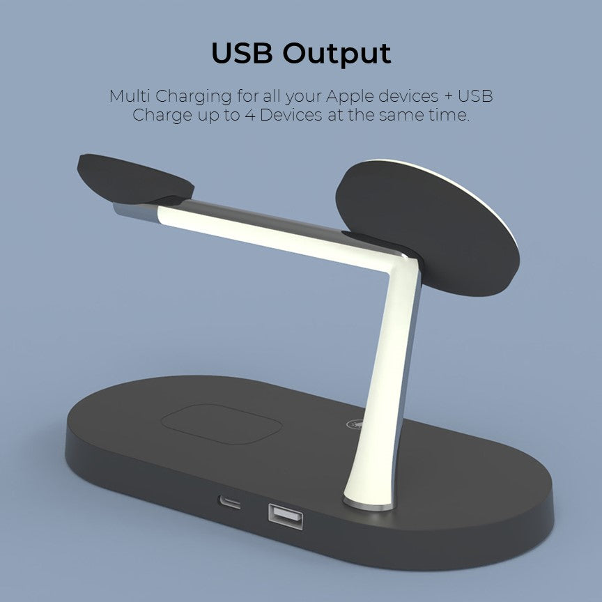 QuattroCharge 4-i-1 trådlös MagSafe-laddare — laddningsstation för iPhone, Apple Watch och hörlurar