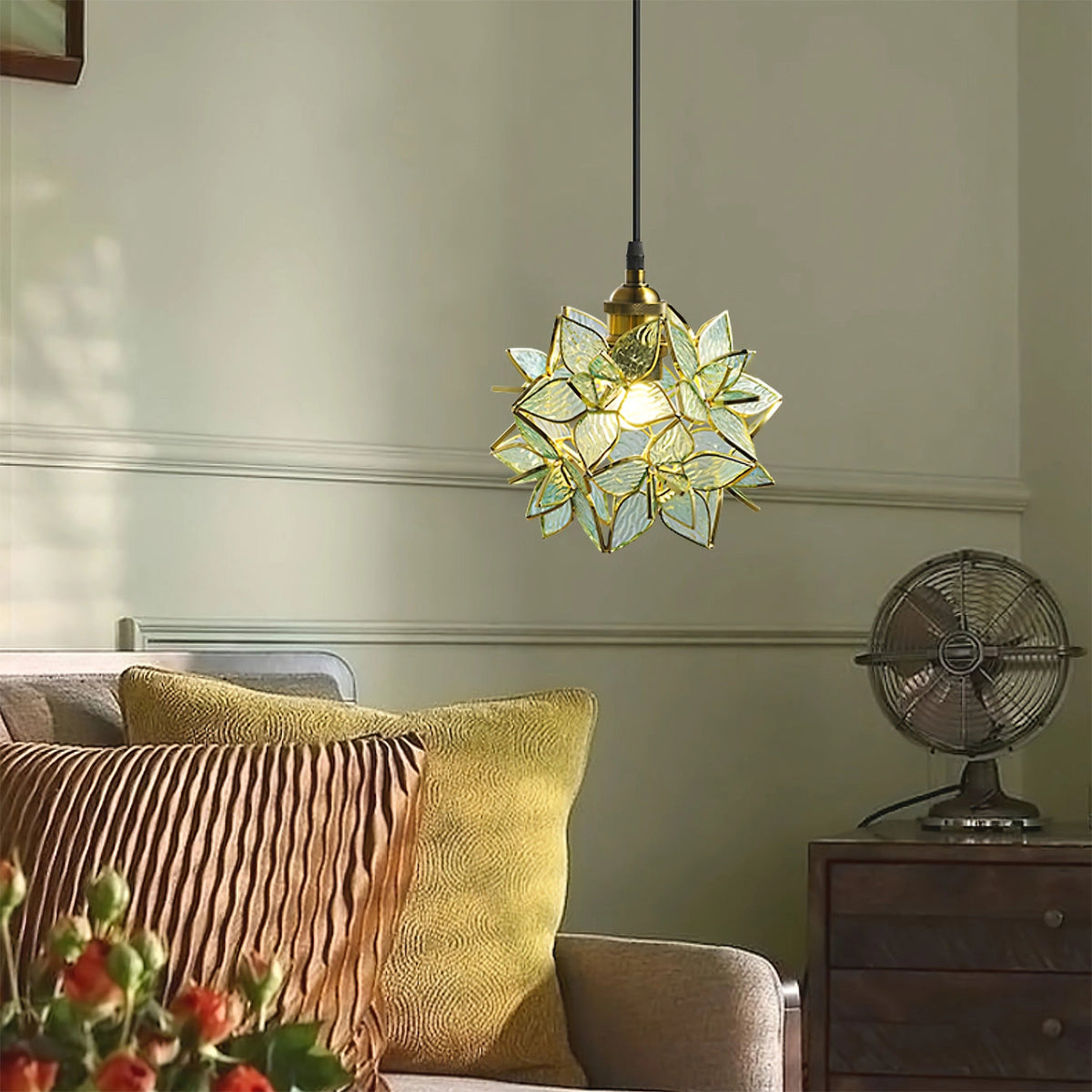 AuroraCapiz Natural Capiz Hanging Pendant Lamp — Handcrafted Finish