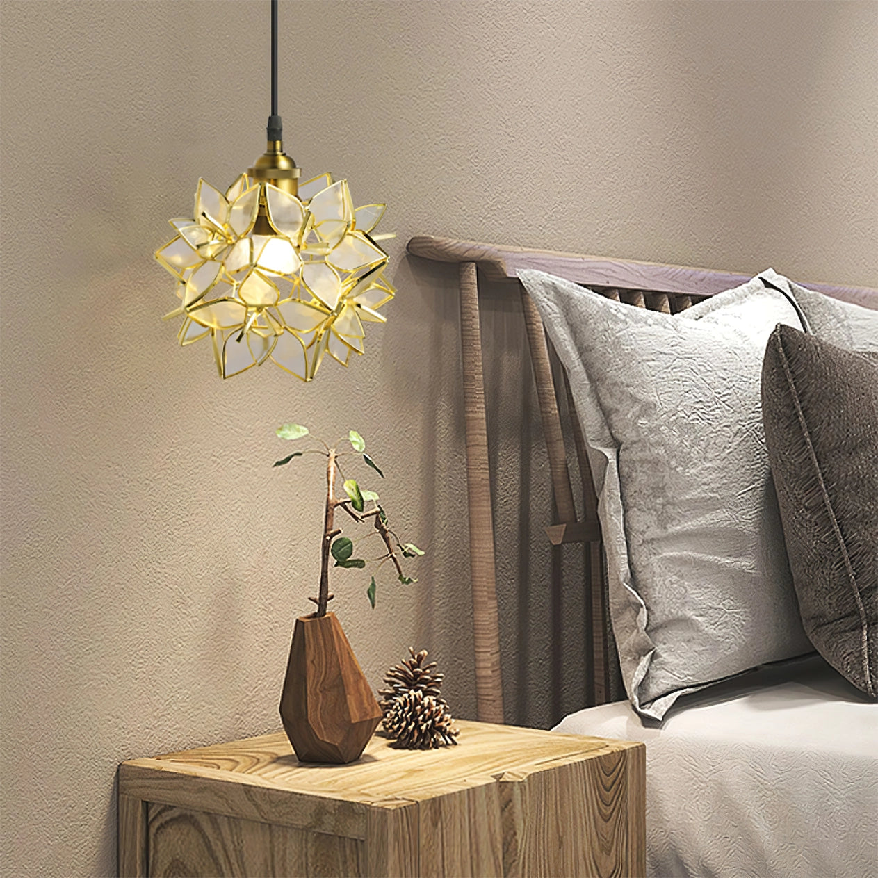 Capiz Shell Pendant Light In Glass And Metal From Liora