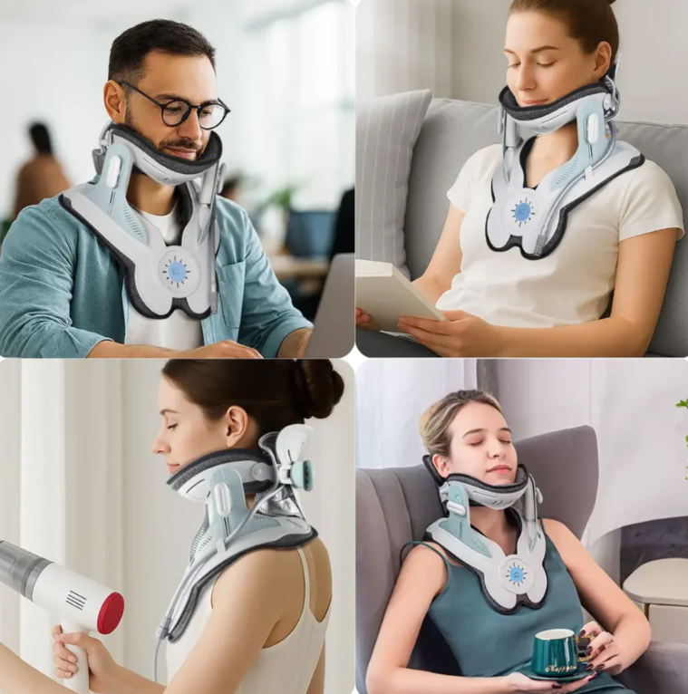 Collare cervicale gonfiabile — sistema ad aria a otto camere, allungamento ergonomico di 26 gradi