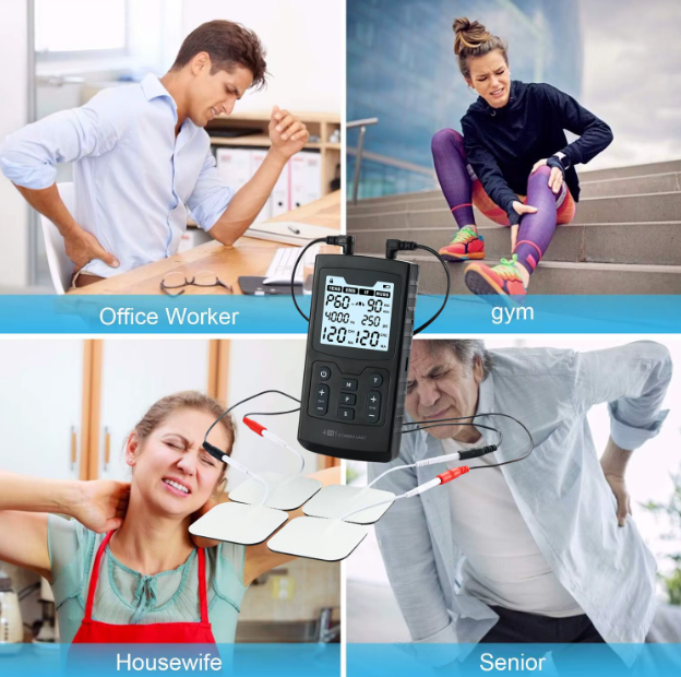 4-in-1 マルチモード治療器 — TENS、EMS、IFC、ロシアン刺激 | 強度120段階、プログラム60種