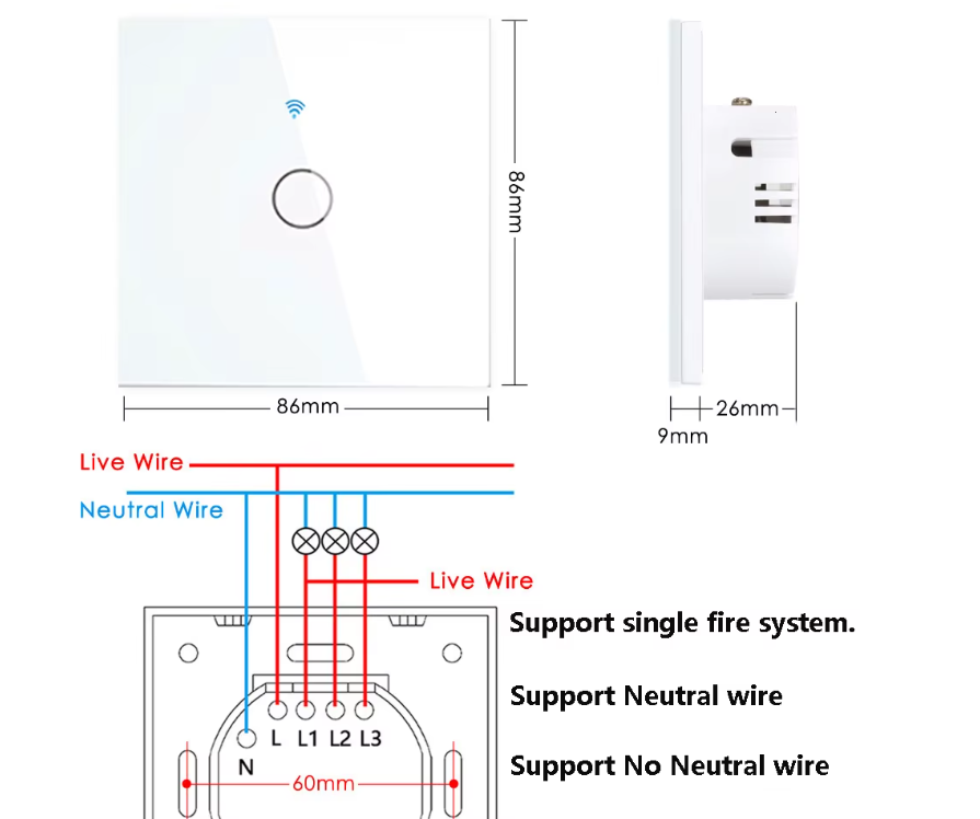 Interruptor de luz tátil WiFi inteligente — compatível com Alexa e Google Home, sem necessidade de fio neutro