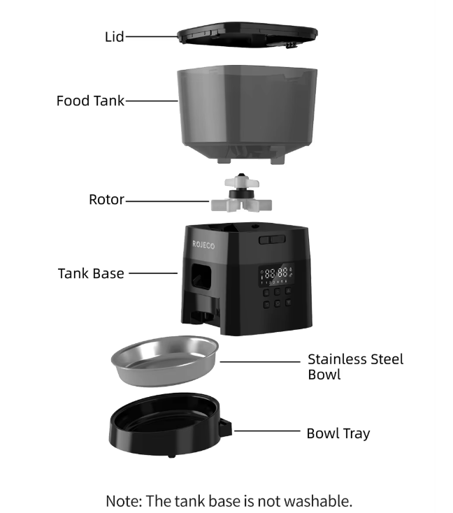 Dispensador Automático Programável de Comida para Gatos e Cães – Ecrã LCD Digital, Sistema de Refeições Temporizadas