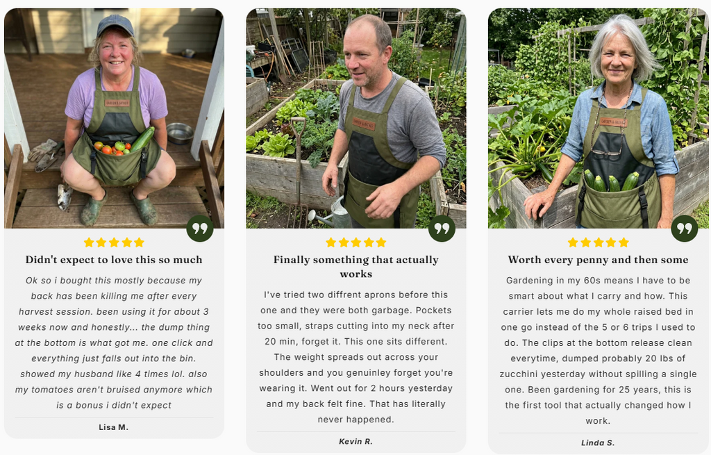 Garden Harvest Apron — Collection Pockets, Quick-Release Bottom Opening