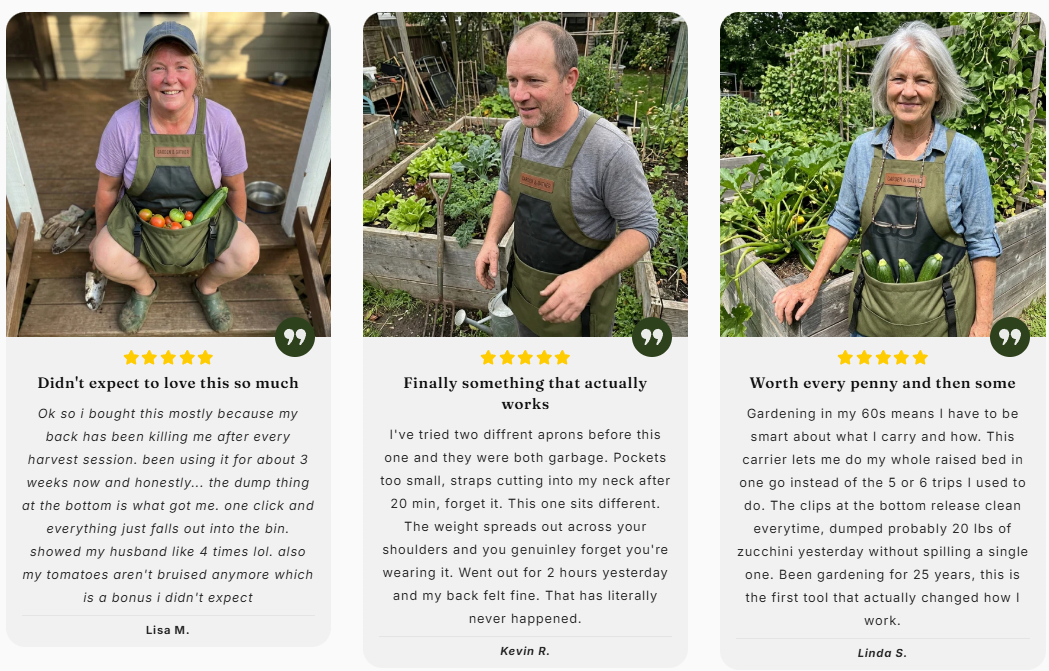 Garden Harvest Apron — Collection Pockets, Quick-Release Bottom Opening