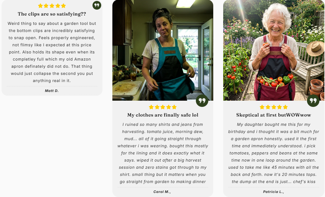 Garden Harvest Apron — Collection Pockets, Quick-Release Bottom Opening