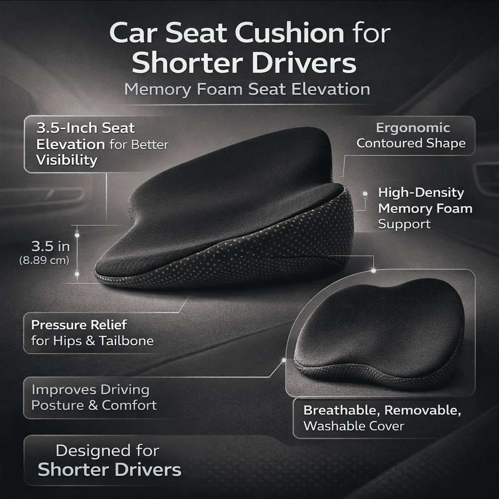 Memory Foam Car Seat Cushion — 3.5 Inch Lift