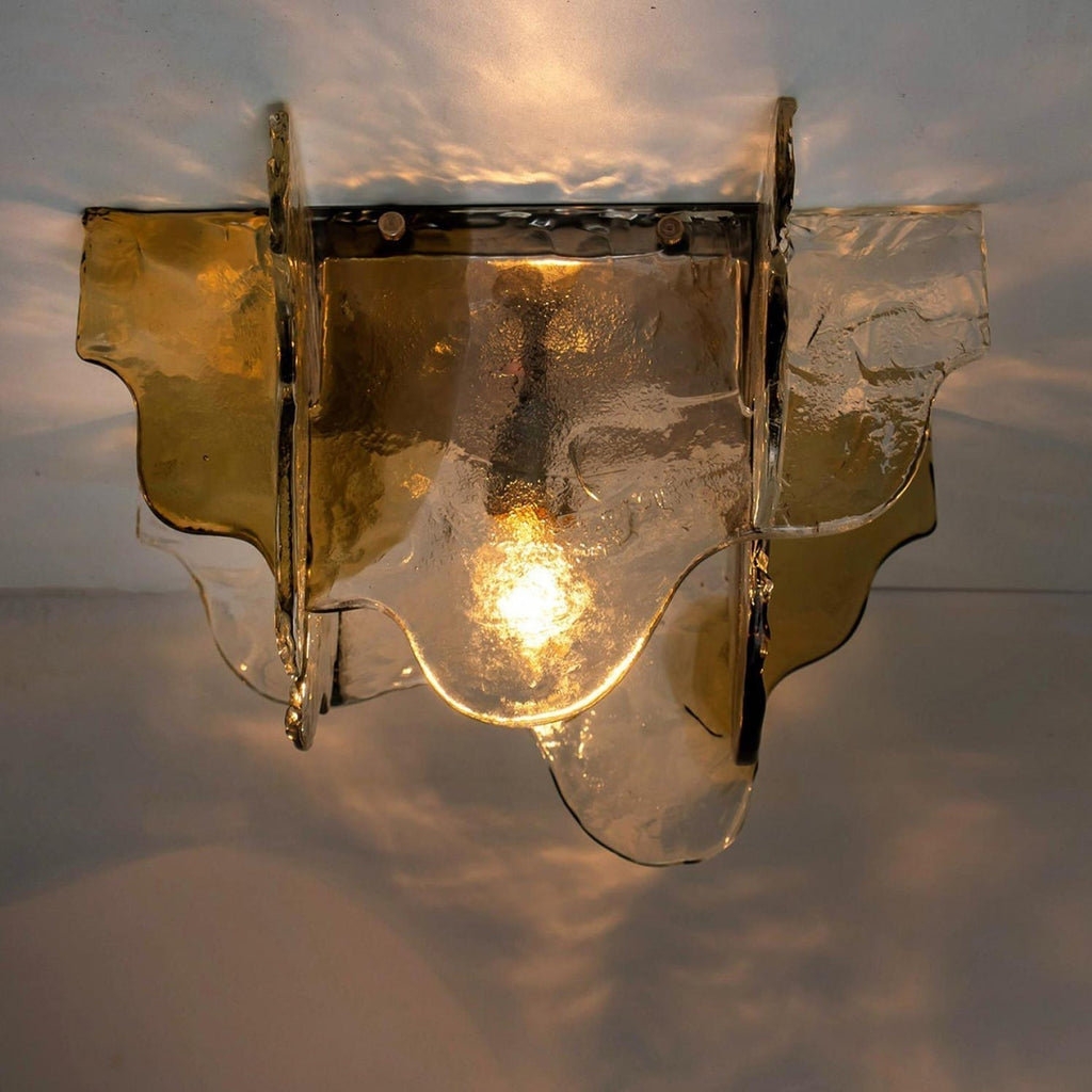 Murano-Style Hand-Blown Glass Ceiling Light — Smoke Gray, Amber and Clear
