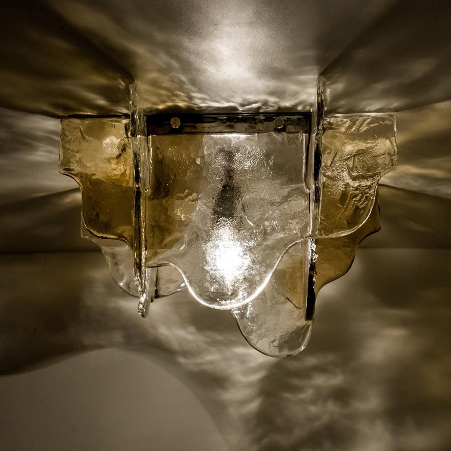 Murano-Style Hand-Blown Glass Ceiling Light — Smoke Gray, Amber and Clear