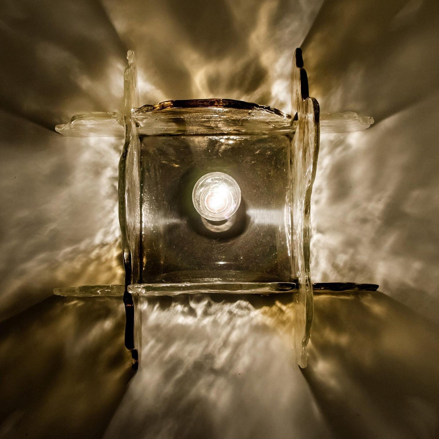 Murano-Style Hand-Blown Glass Ceiling Light — Smoke Gray, Amber and Clear
