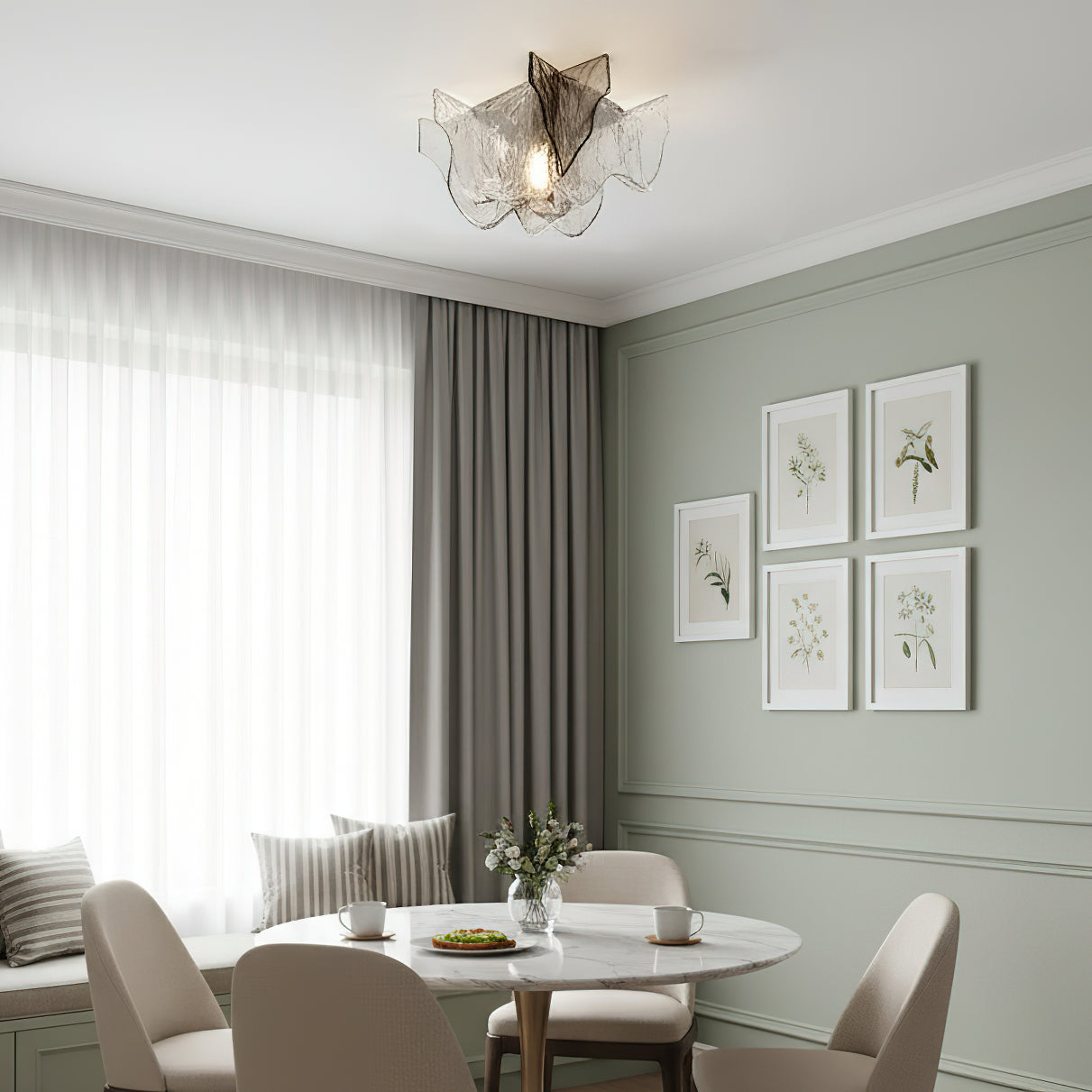 Murano-Style Hand-Blown Glass Ceiling Light — Smoke Gray, Amber and Clear